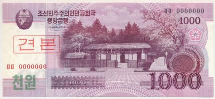 Észak-Korea 2008. 1000W "00000000" sorszámmal, piros koreai "MINTA" felülbélyegz...