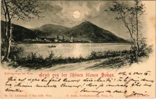 1898 Wien, Vienna, Bécs; Kahlengebirge bei Wien. Gruß von der schönen blauen Donau / Danube riversid...