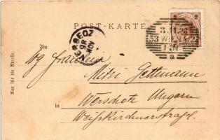 1898 Wien, Vienna, Bécs; Kahlengebirge bei Wien. Gruß von der schönen blauen Donau / Danube riversid...