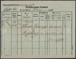 1875 Pozsony, Klimó Mihály, a cs. és kir. 72. gyalogezred katonája részére kiállított, német nyelvű ...