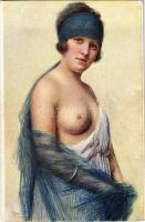 Femme á l'écharpe / erotic lady art postcard s: M. Boulad (EK)