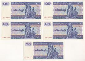 Mianmar 1996-1997. 10K (5x) sorszámkövetők "BZ 7161902 - BZ 7161906" T:UNC
Myanmar 1996-1...