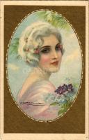 Golden lady art postcard s: T. Corbella
