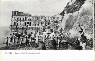 Napoli, Naples; Palazzo Donn'Anna coi pescatori / palace with fishermen on the shore, Italian f...