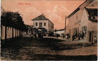 Tokaj, Fő utca, Römer férfi szabó reklám, üzlet. Fränkel Dezső kiadása (fl)