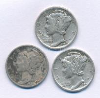 Amerikai Egyesült Államok 1942. 1d (10c) Ag "Mercury" (2x) + 1944. 1d (10c) Ag "Mercu...