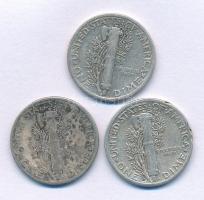Amerikai Egyesült Államok 1942. 1d (10c) Ag "Mercury" (2x) + 1944. 1d (10c) Ag "Mercu...