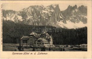 Lago di Carezza, Karersee (Südtirol); Karrersee-Hotel m. d. Lattemar / hotel, mountains. Photogr. Au...