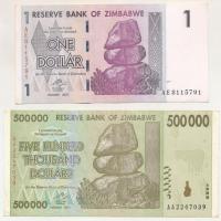 Zimbabwe 2007. 1$ + 2008. 500.000$ T:XF
Zimbabwe 2007. 1 Dollar + 2008. 500.000 Dollars C:XF