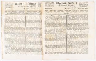 1836 Az Allgemeine Zeitung c. német nyelvű hírlap 2 db száma, szignettával