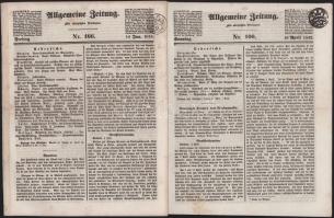 1842 az Allgemeine Zeitung c. német nyelvű hírlap 4 db száma, szignettával