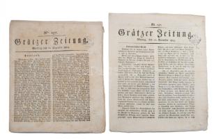 1814-1825 A Gratzer Zeitung 2 db száma, szignettával