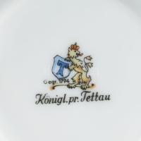 Königlich Privilegierte Porzellanfabrik Tettau egyszemélyes reggeliző készlet, csésze alátéttel és d...