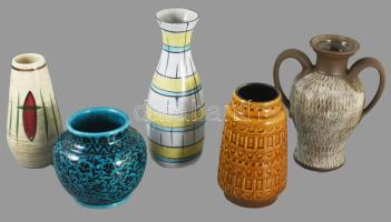 5 darab retro német váza, zömmel jelzett, minimális kopással, m: 25,5 cm alatt