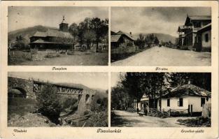 Tiszaborkút, Kvaszi; Templom, Fő utca, Viadukt, Erzsébet-szálló / church, street, viaduct, hotel + k...