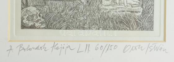 Orosz István (1951-): A Bolondok Hajója LII. Rézkarc, papír, jelzett és számozott (60/150) a paszpar...