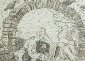 Orosz István (1951-): A Bolondok Hajója XLI. Rézkarc, papír, jelzett és számozott (60/150) a paszpar...