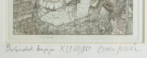 Orosz István (1951-): A Bolondok Hajója XLI. Rézkarc, papír, jelzett és számozott (60/150) a paszpar...