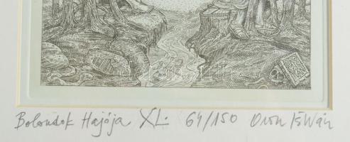 Orosz István (1951-): A Bolondok Hajója XL. Rézkarc, papír, jelzett és számozott (60/150) a paszpart...