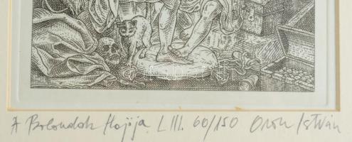 Orosz István (1951-): A Bolondok Hajója LIII. Rézkarc, papír, jelzett és számozott (60/150) a paszpa...