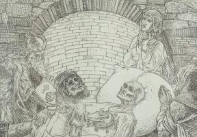 Orosz István (1951-): A Bolondok Hajója LVI. Rézkarc, papír, jelzett és számozott (60/150) a paszpar...