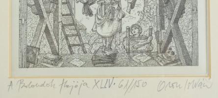 Orosz István (1951-): A Bolondok Hajója XLIV. Rézkarc, papír, jelzett és számozott (61/150) a paszpa...