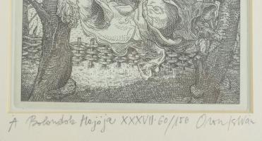 Orosz István (1951-): A Bolondok Hajója XXXVII. Rézkarc, papír, jelzett és számozott (60/150) a pasz...