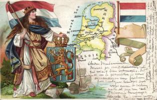 Dutch National flag, map and Coat of arms litho (EK)