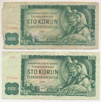 Csehszlovákia 1961. 100K (2x) T:F-VG
Czechoslovakia 1961. 100 Korun (2x) C:F-VG
Krause P#91.b, P#9...