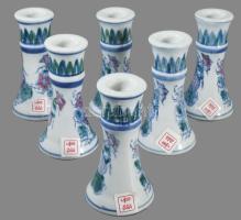 Kínai 6 darabos gyertyatartó garnitúra, címkével jelzett, m: 12 cm