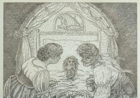 Orosz István (1951-): A Bolondok Hajója XXXIX. Rézkarc, papír, jelzett és számozott (64/150) a paszp...