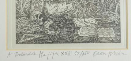Orosz István (1951-): A Bolondok Hajója XXIII. Rézkarc, papír, jelzett és számozott (62/150) a paszp...