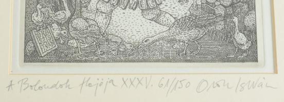 Orosz István (1951-): A Bolondok Hajója XXXV. Rézkarc, papír, jelzett és számozott (61/150) a paszpa...