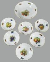 Csehszlovák gyümölcsmintás köretes készlet, 6 személyes, jelzett, d: 14-23 cm