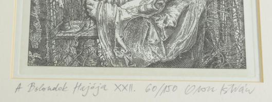 Orosz István (1951-): A Bolondok Hajója XXII. Rézkarc, papír, jelzett és számozott (60/150) a paszpa...