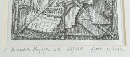 Orosz István (1951-): A Bolondok Hajója LVI. Rézkarc, papír, jelzett és számozott (61/150) a paszpar...