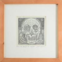 Orosz István (1951-): A Bolondok Hajója XI. Rézkarc, papír, jelzett és számozott (71/150) a paszpart...