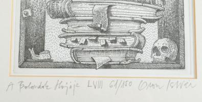 Orosz István (1951-): A Bolondok Hajója LVIII. Rézkarc, papír, jelzett és számozott (61/150) a paszp...