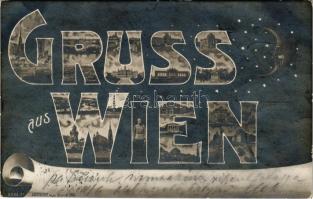 1904 Wien, Vienna, Bécs; multi-view montage with stars and the Moon. Aristophot (fl)