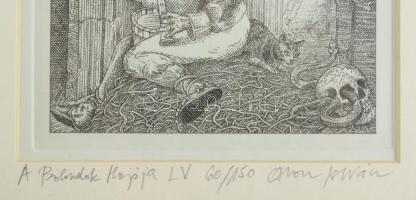 Orosz István (1951-): A Bolondok Hajója LV. Rézkarc, papír, jelzett és számozott (60/150) a paszpart...
