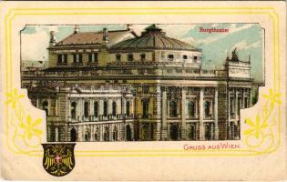 Wien, Vienna, Bécs; Burgtheater / theatre, Art Nouveau, litho with coat of arms (fa)