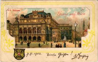 1902 Wien, Vienna, Bécs; K. k. Hofoper / opera house, Art Nouveau, litho with coat of arms (small te...