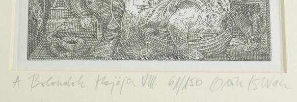 Orosz István (1951-): A Bolondok Hajója VIII. Rézkarc, papír, jelzett és számozott (61/150) a paszpa...