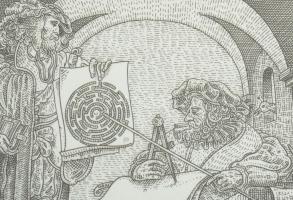 Orosz István (1951-): A Bolondok Hajója XVI. Rézkarc, papír, jelzett és számozott (60/150) a paszpar...
