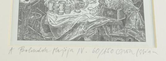 Orosz István (1951-): A Bolondok Hajója IV. Rézkarc, papír, jelzett és számozott (60/150) a paszpart...