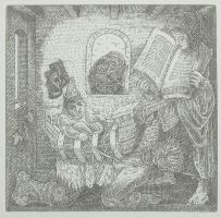 Orosz István (1951-): A Bolondok Hajója VII. Rézkarc, papír, jelzett és számozott (60/150) a paszpar...