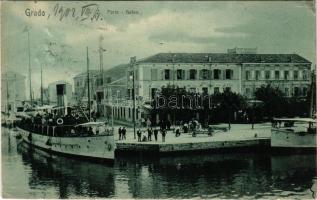 1908 Grado, Porto. Maurizio Fürst / Hafen / port, "TRIESTE" steamship (b)