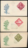 1963 Nagy Idők - Nagy Események 3 db vágott bélyeg 3 db FDC-n