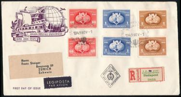 1949 UPU (I.) fogazott és vágott sor ajánlott légi FDC-n