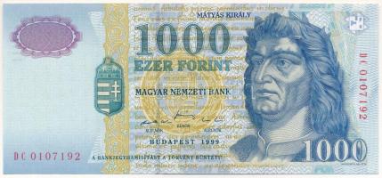 1999. 1000Ft "DC 0107192" T:UNC
Hungary 1999. 1000 Forint "DC 0107192" C:UNC
A...